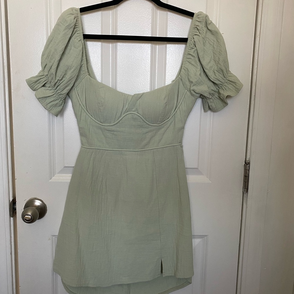 Hello Molly Green Puff Sleeve Dress